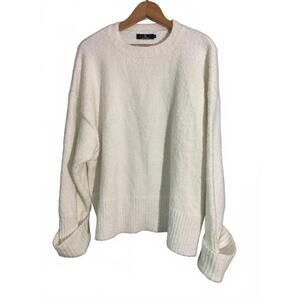 Lillusory Women's  Cream Over Sized  Chunky Crew Neck Sweater Medium